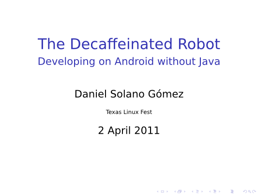Title page to The Decaffeinated Robot presentation